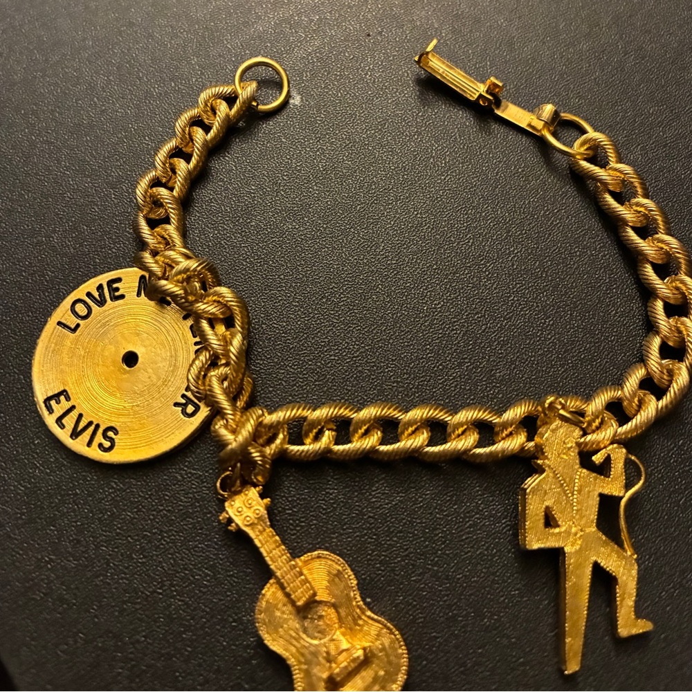 Gold Charm Bracelet with Guitar and Elvis Stamp - Picture 3 of 10